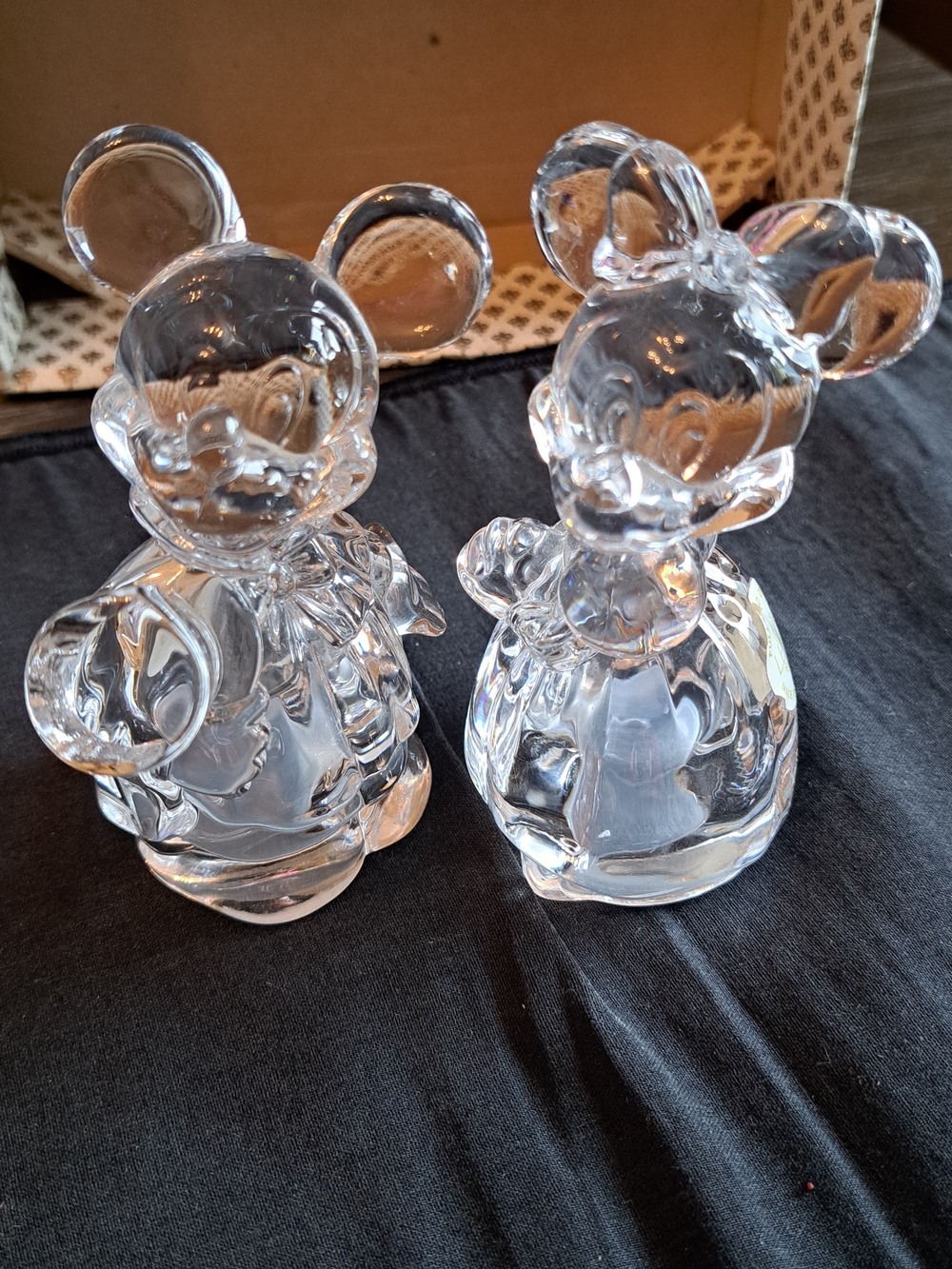 Clear Glass Mickey & Minnie-style Figurines - Pair